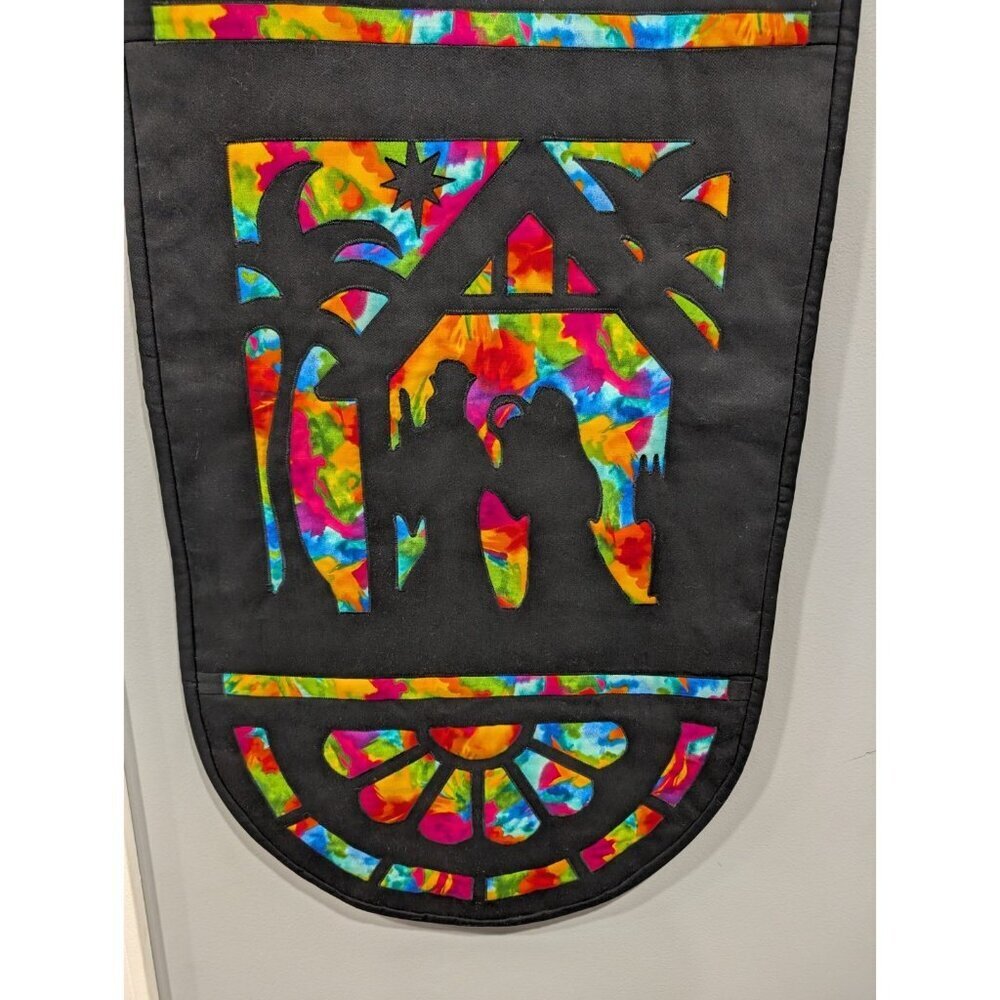 Nativity Table-Runner Wall Hanging Stained Glass Look Christmas Colorful 38x18 - Picture 14 of 14
